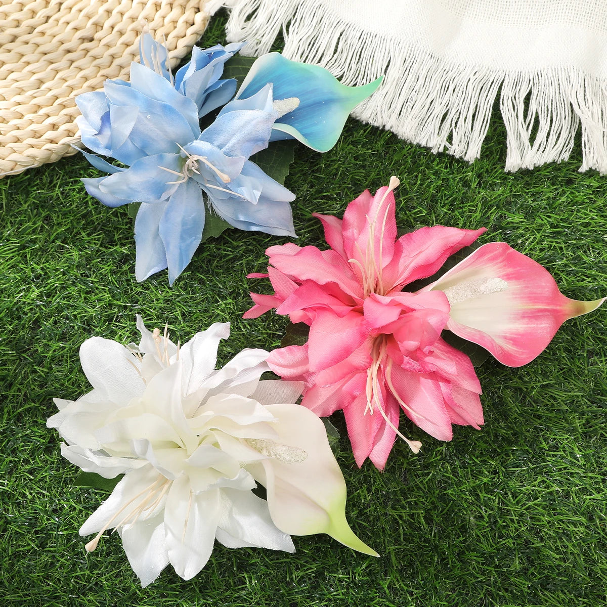 AWAYTR Artificial Pink Flowers Hairpin Party Flower Girls Barrette Bohemian Side Bangs Clip Small Hair Clips Hair Accessories