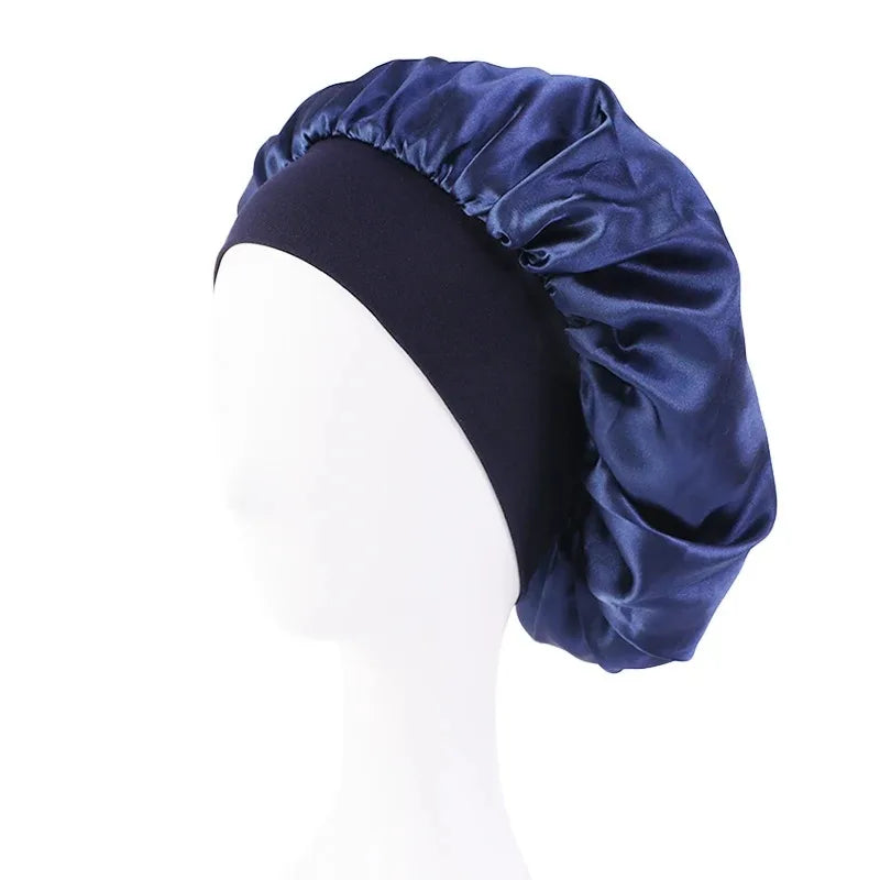 Women Satin Bonnet Hair Bonnet for Sleeping Hair Care Silk Bonnets Solid Wide-brimmed Sleeping Hat with Elastic Soft Band