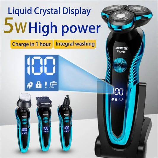 ZOZEN Electric Shaver Washable Rechargeable Electric Razor Shaving Machine for Men Body Hair Beard Trimmer Wet-Dry Use Washable