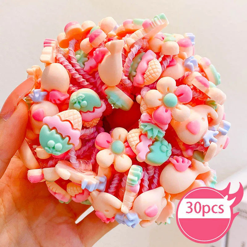 30pcs Children's Hair Circles Small Size Girl Cute Flower Non Harmful High Elastic Headband Baby Tied Little Jiujiu Rub