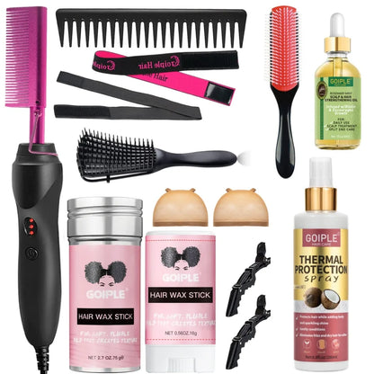Electric Hot Heating Comb Curling Iron Pressing Comb for Wig Fast Heating Straightening Brush Hair Wax Stick Styling Tool Set
