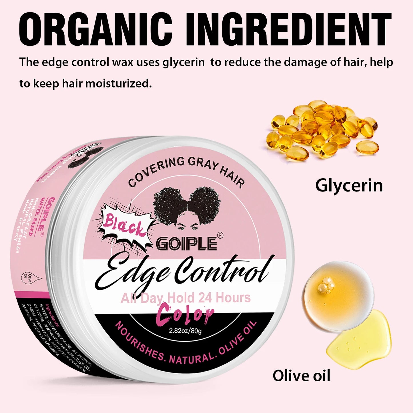 GOIPLE Edge Control Gel for Covering Gray Hair Filling In Thin Areas Black Styling Wax Strong Hold Broken Hair Finishing Pomade