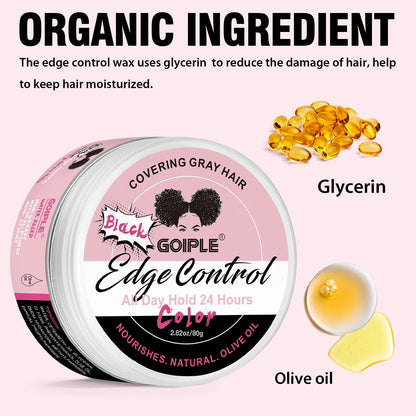 GOIPLE Edge Control Gel for Covering Gray Hair Filling In Thin Areas Black Styling Wax Strong Hold Broken Hair Finishing Pomade