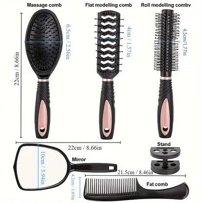 5-Pack Comb Brush Set Professional Massage Comb Cosmetic Hair Styling Tool Set With Mirror Hair Brush Holder