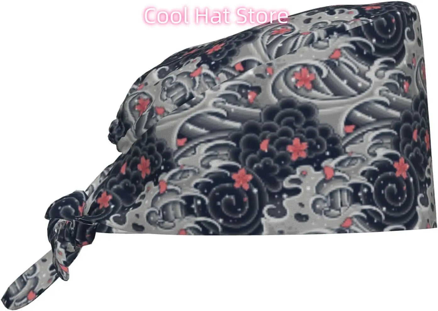 Japanese Wave Cherry Blossoms Working Cap Scrub Cap with Sweatband Adjustable Unisex Women Tie Back Hat Nurse  Caps