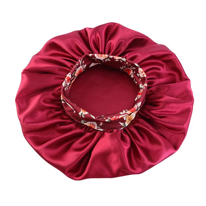 Women Extra Large Silky Satin Hair Bonnet Thick Hair Sleep Cap Elastic Band Beanie African Headwrap Flower Turban Chemo Caps