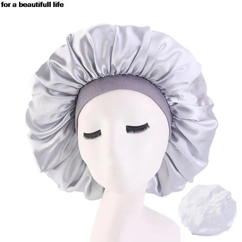1pc New Fashion Women Satin Night Sleep Cap Hair Bonnet Hat Silk Head Cover Wide Elastic Band
