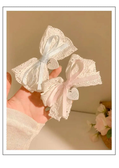 1 pair Sweet Girls Hair Clips Lace Pink Heart Lolita Bow Hairpin for Female Lolita Hair Clip Hair Accessories Barrettes Headwear