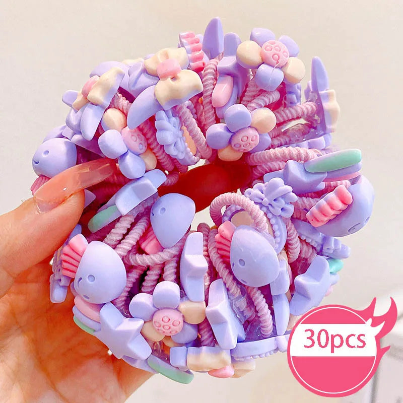 30pcs Children's Hair Circles Small Size Girl Cute Flower Non Harmful High Elastic Headband Baby Tied Little Jiujiu Rub