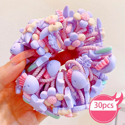 30pcs Children's Hair Circles Small Size Girl Cute Flower Non Harmful High Elastic Headband Baby Tied Little Jiujiu Rub
