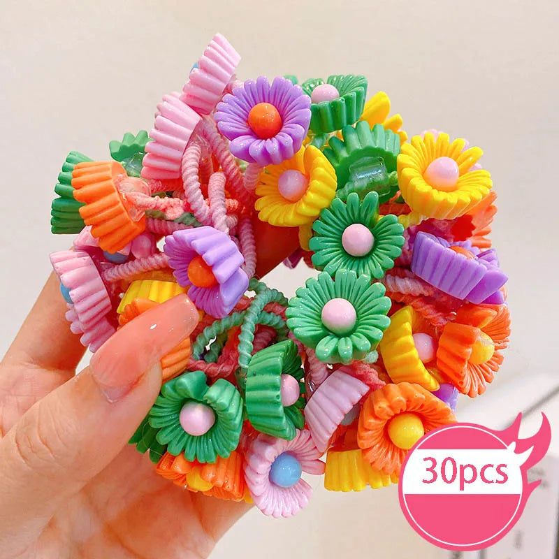 30pcs Children's Hair Circles Small Size Girl Cute Flower Non Harmful High Elastic Headband Baby Tied Little Jiujiu Rub