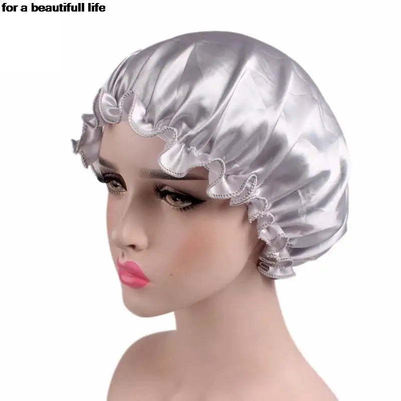 1pc New Fashion Women Satin Night Sleep Cap Hair Bonnet Hat Silk Head Cover Wide Elastic Band