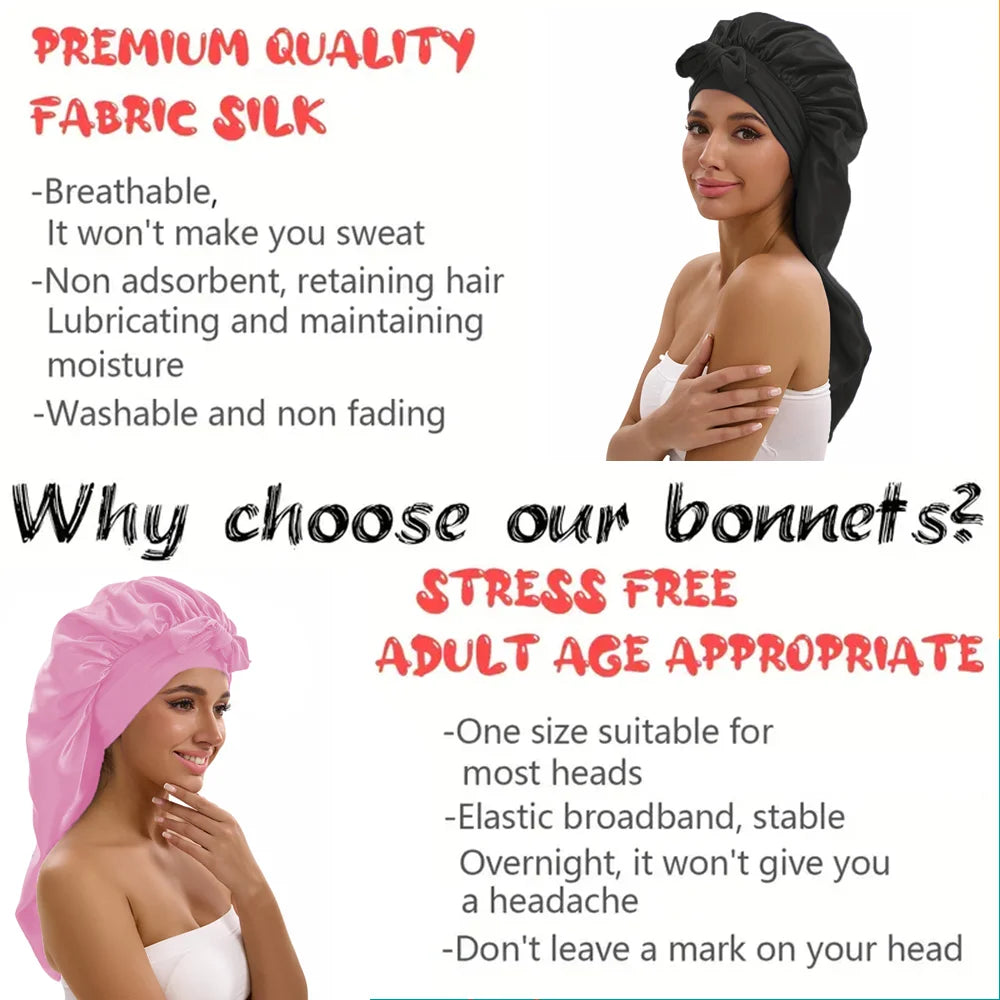 Women Long Tail Satin Hair Bonnet, Color Elastic Band Hair Care Hat, Bonnet for Hair Treatment Bonnet Satin Bonnet
