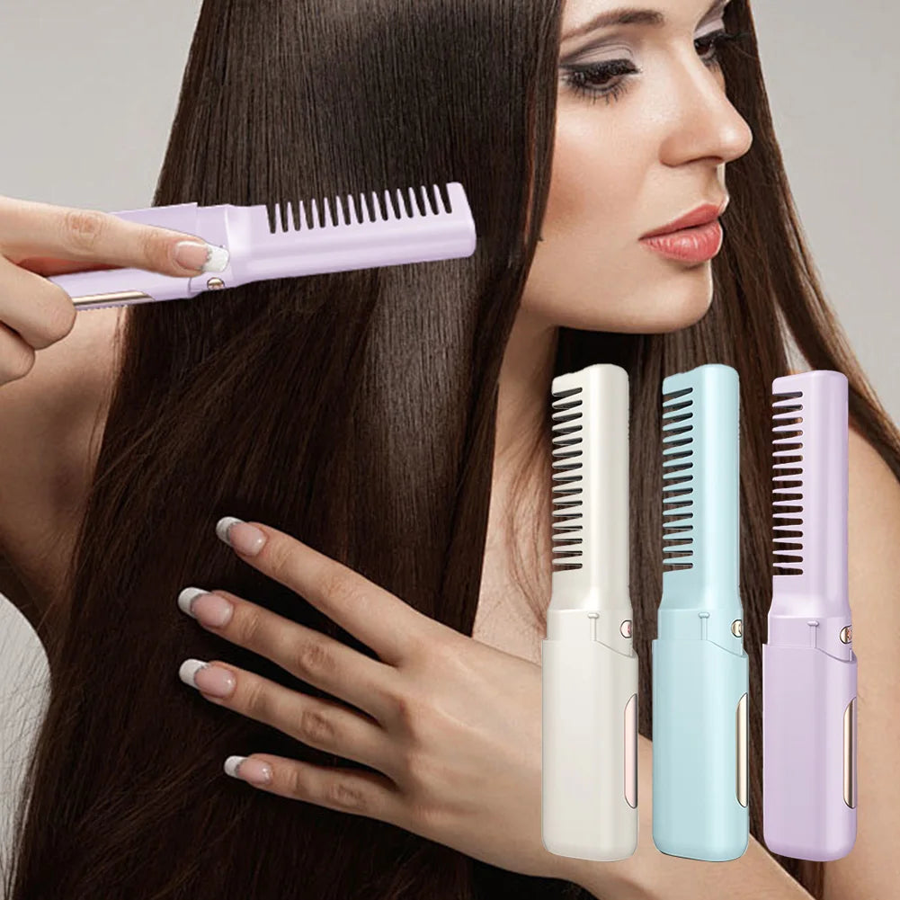 2-in-1 Wireless Hair Hot Comb Portable Mini Type-C Rechargeable Hair Straightener Fast Heating Hair Straightening Styling Tool