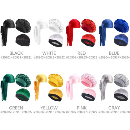 3pcs New Kids Girls Boys Satin Night Sleep Cap Children's Waves Cap Headwear Hair Accessories Turban Headwear Bonnet Wholesale