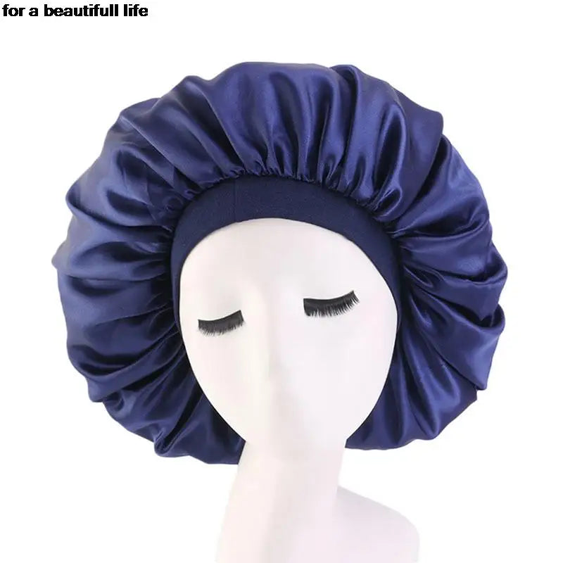 1pc New Fashion Women Satin Night Sleep Cap Hair Bonnet Hat Silk Head Cover Wide Elastic Band