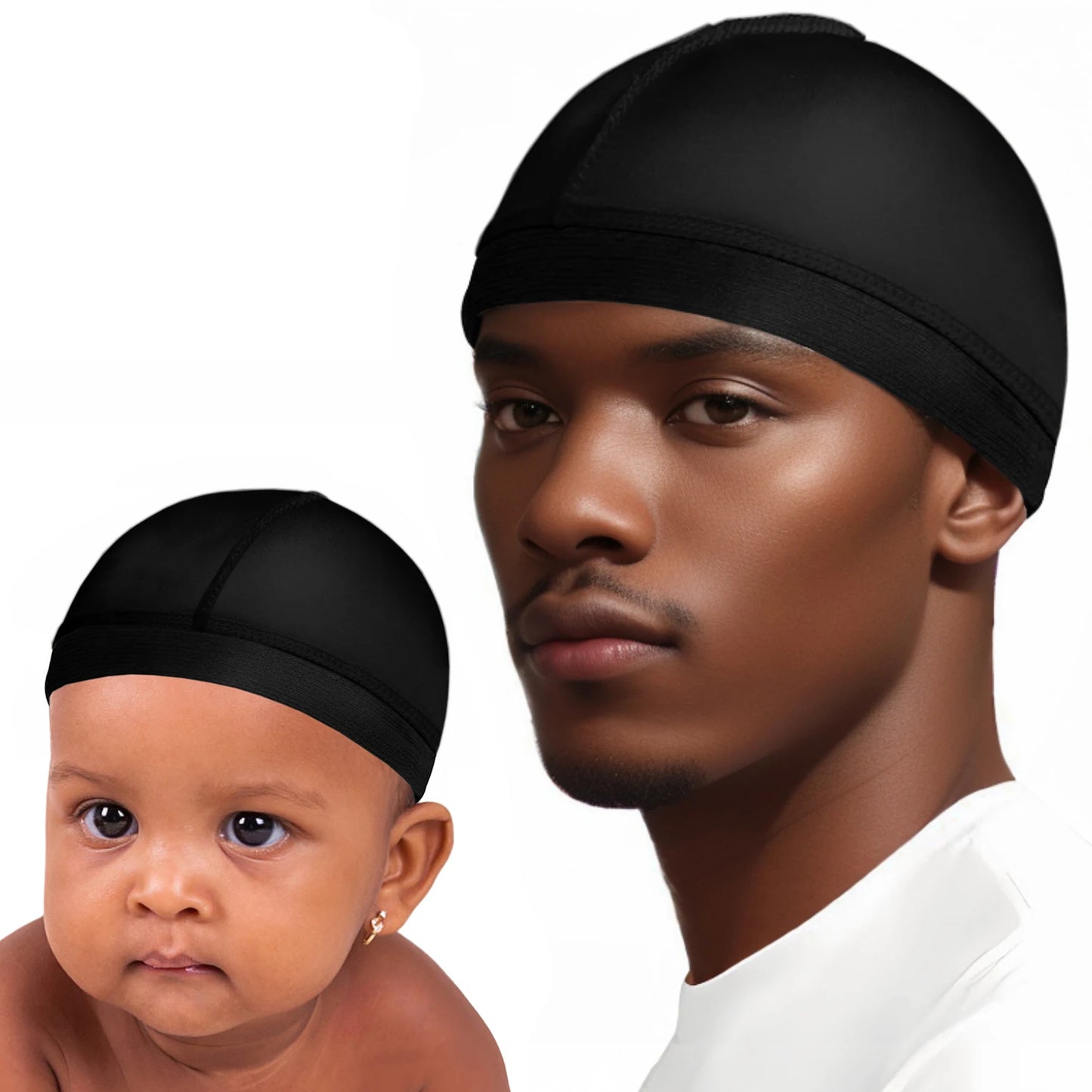 2024 Fashion 2PCS Adult and Kids Silky Dome Wave Cap Elastic Bandanas Hair Cover Chemo Cap Hair Accessories Child Cover Hat