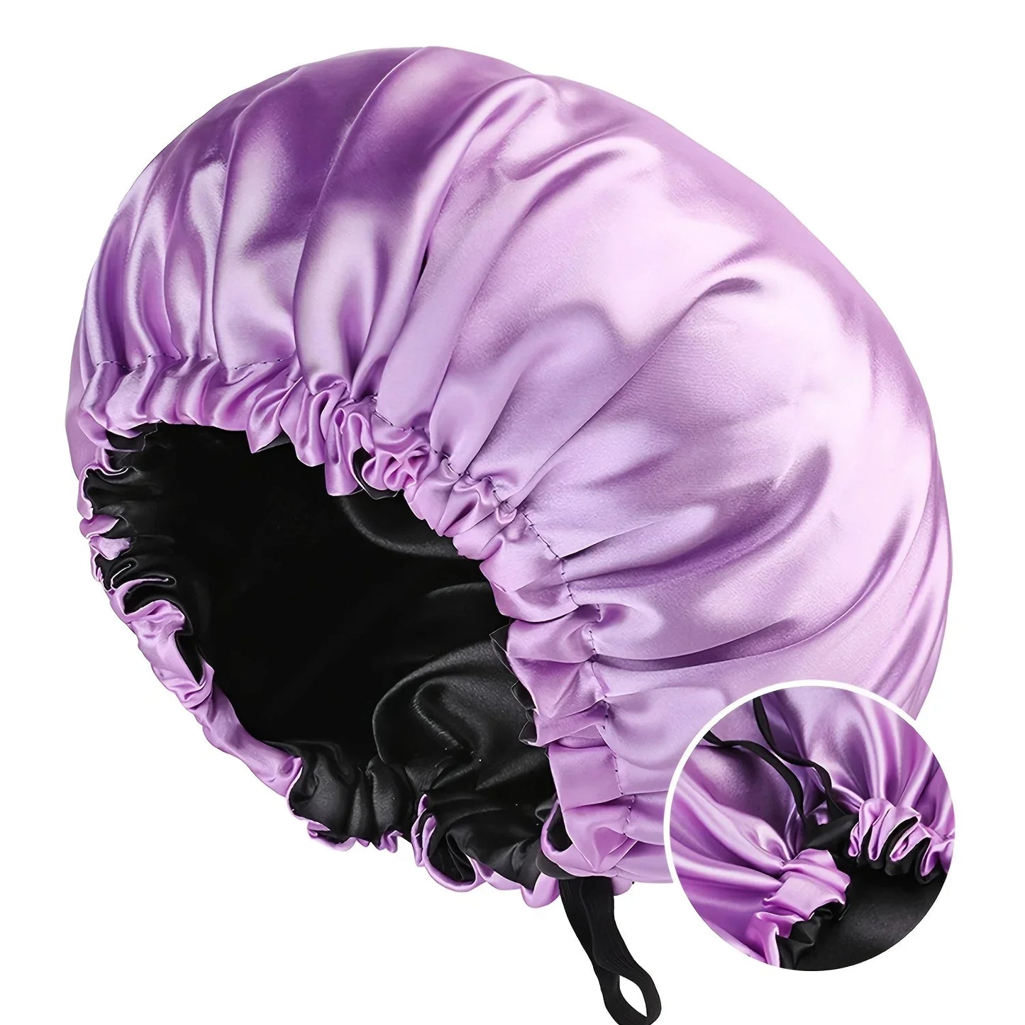 Fashionable Bonnet Solid Color Silky Satin Fabric Elastic Button Double Layer Sleep Hair Hat Women's Aily Home Casual Sleep Hat