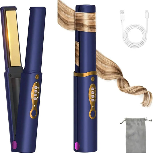 Cordless Hair Straightener Safety Lid Fast Heating Flat Iron Portable Straightener 2 in 1 for Hair Straightening and Curling