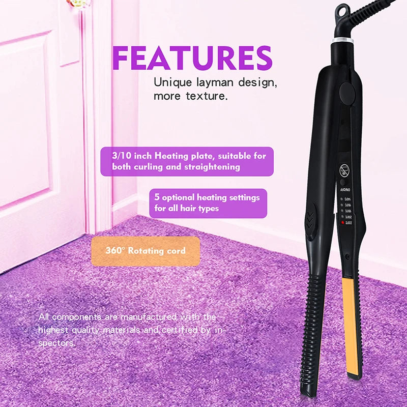 Professional Ceramic Flat Iron 2 in 1 Hair Straightener Short Hair Fluffy Pencil Hair Curler