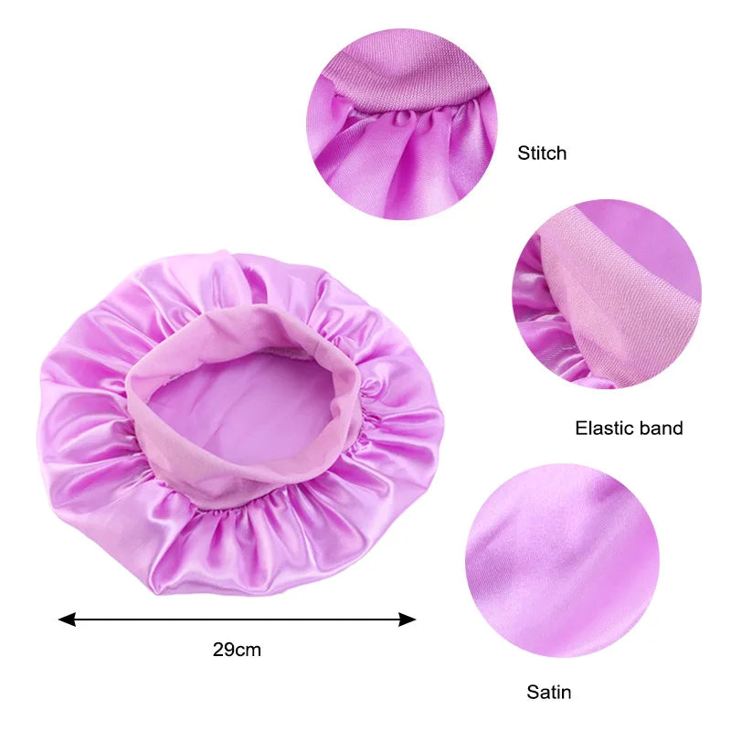 3pcs/lot Baby Stertchy Band Stain Bonnet Silk Wide Band Sleeping Cap Kids Turban Night Hat Care Beanie Silky Solid Color Turban