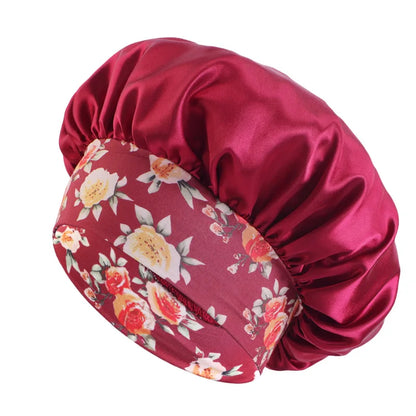 Women's Satin Solid Sleeping Hat Night Sleep Hair Care Bonnet Nightcap Silky Shower Caps Elastic Flower Print Band Unisex Cap