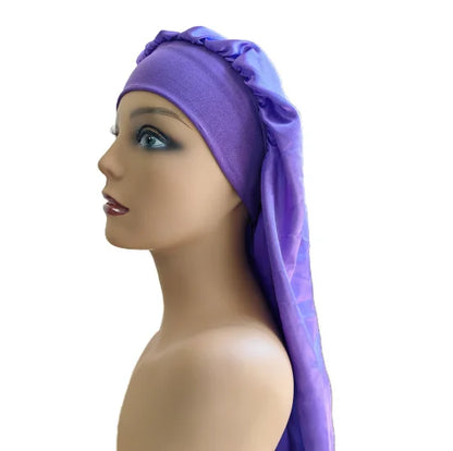 1Pc Simulated Silk Sleeping Hat Curly Hair Oversized Hat Braided Satin Hat Women's Silk Long Barrel Elastic Hairband Hat