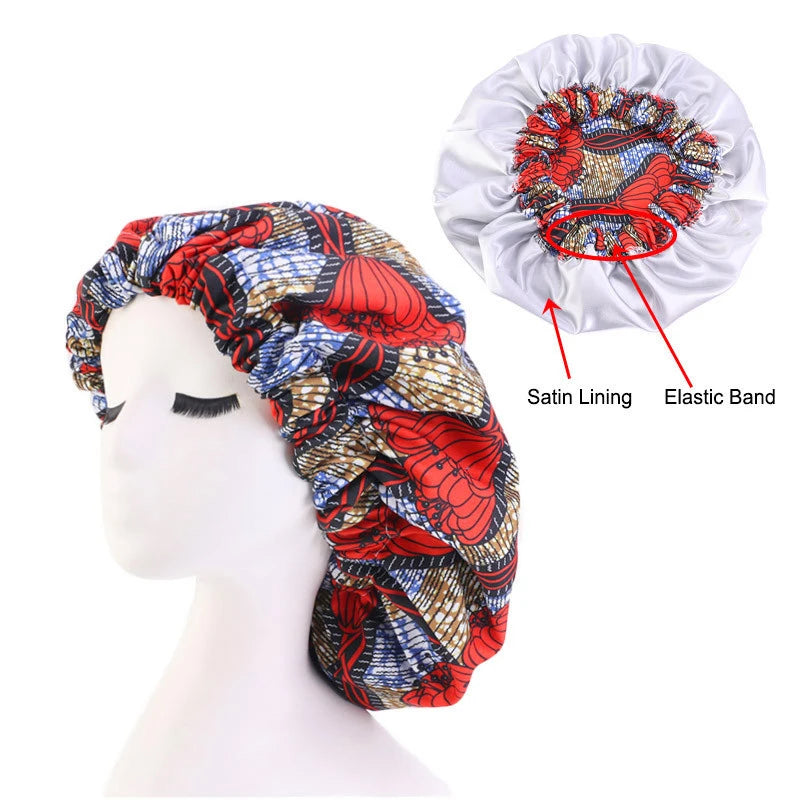 Extra Large Satin Lined Bonnet Women Big Size Beauty Print Satin Silk Bonnet Sleep Night Cap Head Cover Bonnet Hat Wholesale