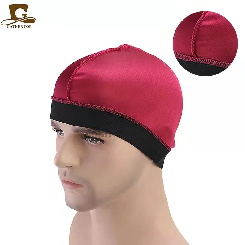 Silky Dome Cap For Making Wigs Men Satin Elastic Band Bandanas Bottom Cap Spandex Cooling Cap Silk Based Beanie Bonnet  Wave Cap