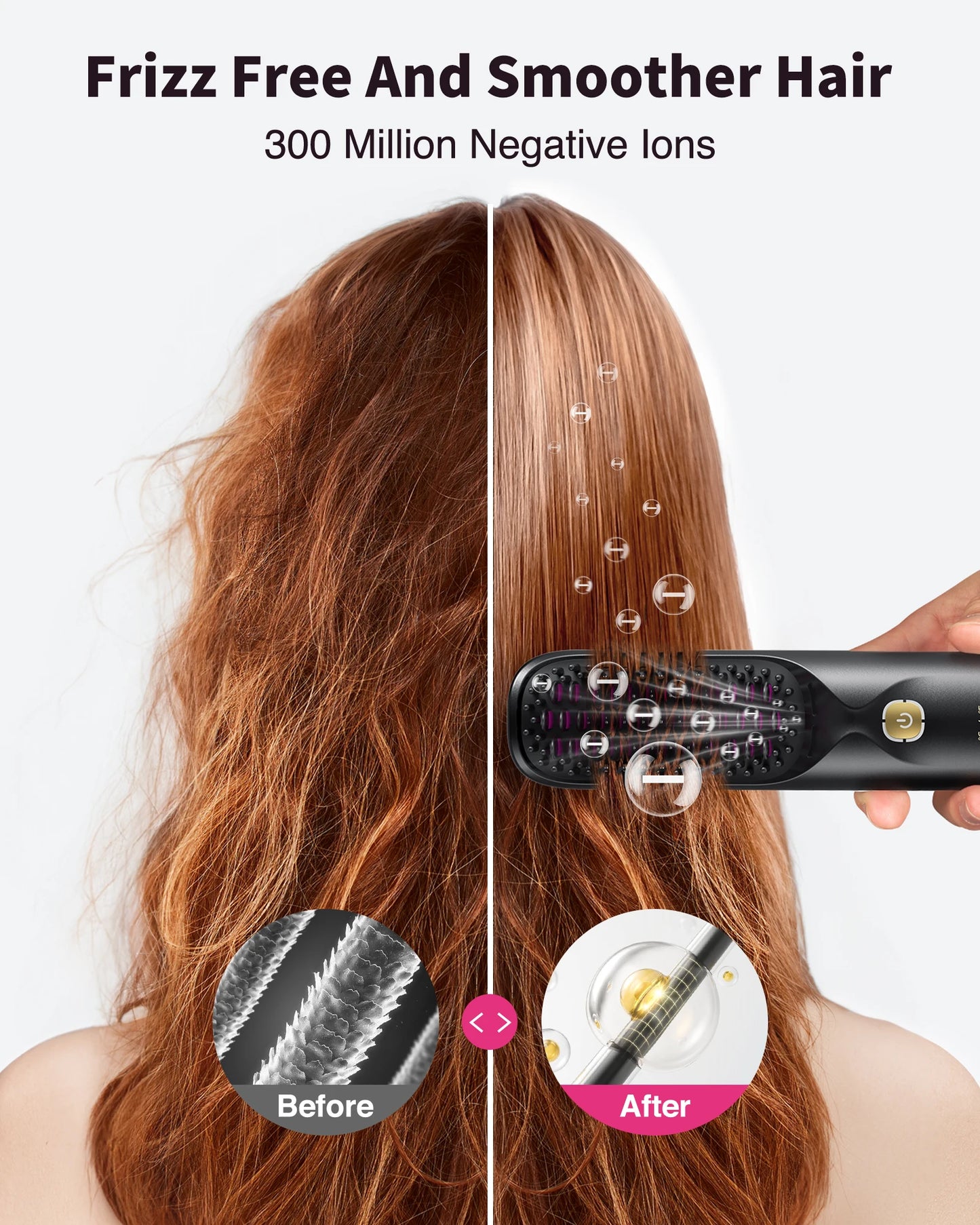 Cordless Hair Straightener Portable Brush 30s Fast Heating 10000mAh Rechargeable 300 Million Negative Ions Straightening Comb