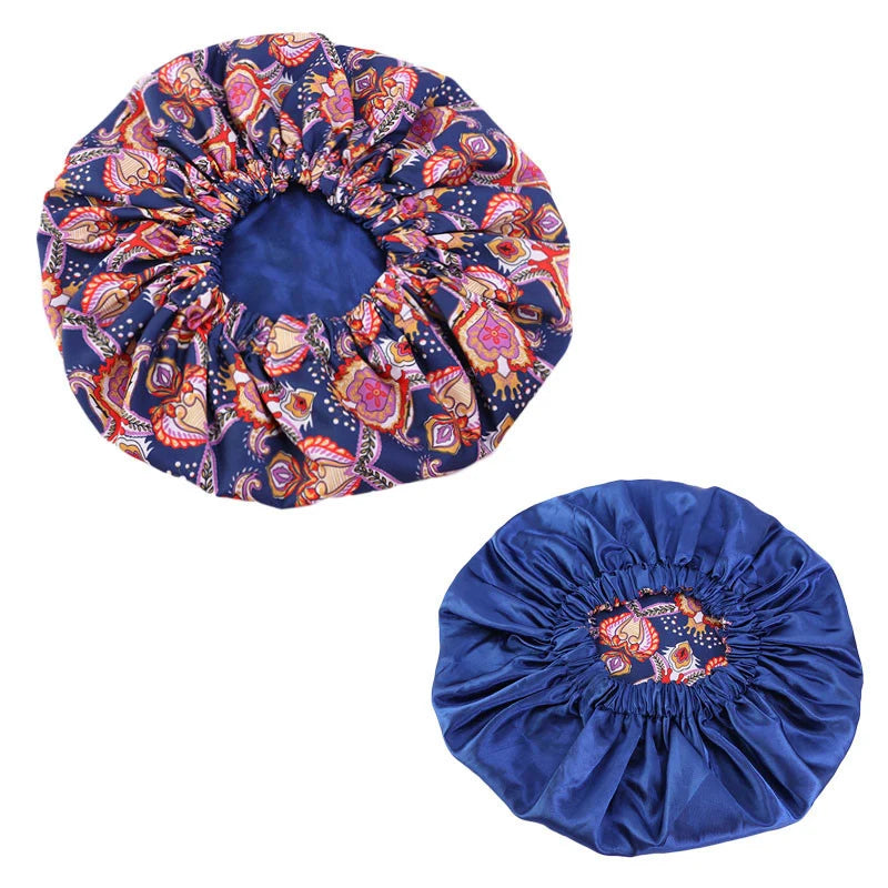 Extra Large Satin Lined Bonnet Women Big Size Beauty Print Satin Silk Bonnet Sleep Night Cap Head Cover Bonnet Hat Wholesale