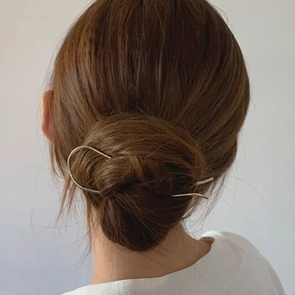 U-Shaped Hair Fork Elegant Golden Silver-color Alloy Long Thick Hair Updo Bun French Hairpin Stick Women Girls Hair Accessories