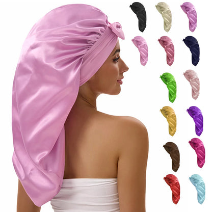 Women Long Tail Satin Hair Bonnet, Color Elastic Band Hair Care Hat, Bonnet for Hair Treatment Bonnet Satin Bonnet