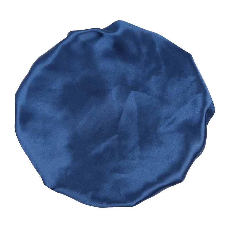 Women's Satin Solid Bonnets Wide-brimmed Night Sleeping Bathing Hat Unisex Head Wrap Elastic Band Cap Hair Care Bonnet