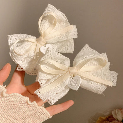 1 pair Sweet Girls Hair Clips Lace Pink Heart Lolita Bow Hairpin for Female Lolita Hair Clip Hair Accessories Barrettes Headwear