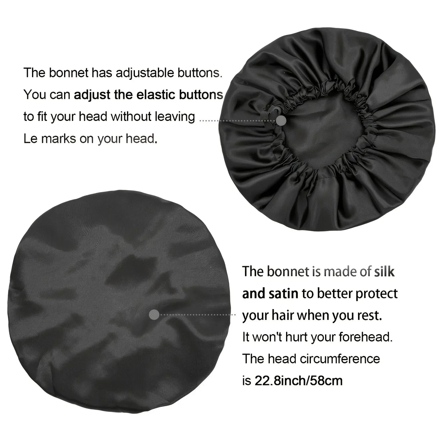 Fashionable Bonnet Solid Color Silky Satin Fabric Elastic Button Double Layer Sleep Hair Hat Women's Aily Home Casual Sleep Hat