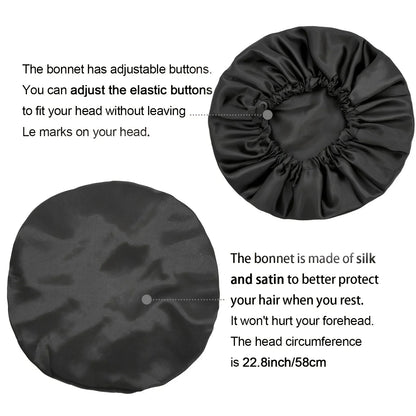 Fashionable Bonnet Solid Color Silky Satin Fabric Elastic Button Double Layer Sleep Hair Hat Women's Aily Home Casual Sleep Hat