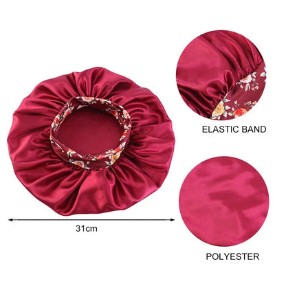 Women's Satin Solid Sleeping Hat Night Sleep Hair Care Bonnet Nightcap Silky Shower Caps Elastic Flower Print Band Unisex Cap