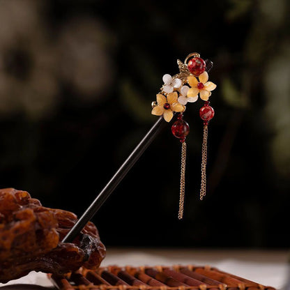 Vintage Chinese Style Wooden Hair Sticks for Women Girls Moon Tassel Hairpin Hair Clip Hanfu Headwear Jewelry Hair Accessories