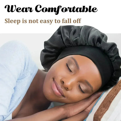 Women Satin Bonnet Hair Bonnet for Sleeping Hair Care Silk Bonnets Solid Wide-brimmed Sleeping Hat with Elastic Soft Band