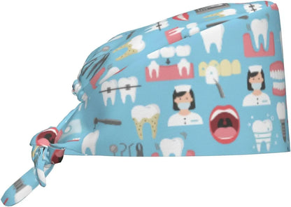 Japanese Wave Cherry Blossoms Working Cap Scrub Cap with Sweatband Adjustable Unisex Women Tie Back Hat Nurse  Caps