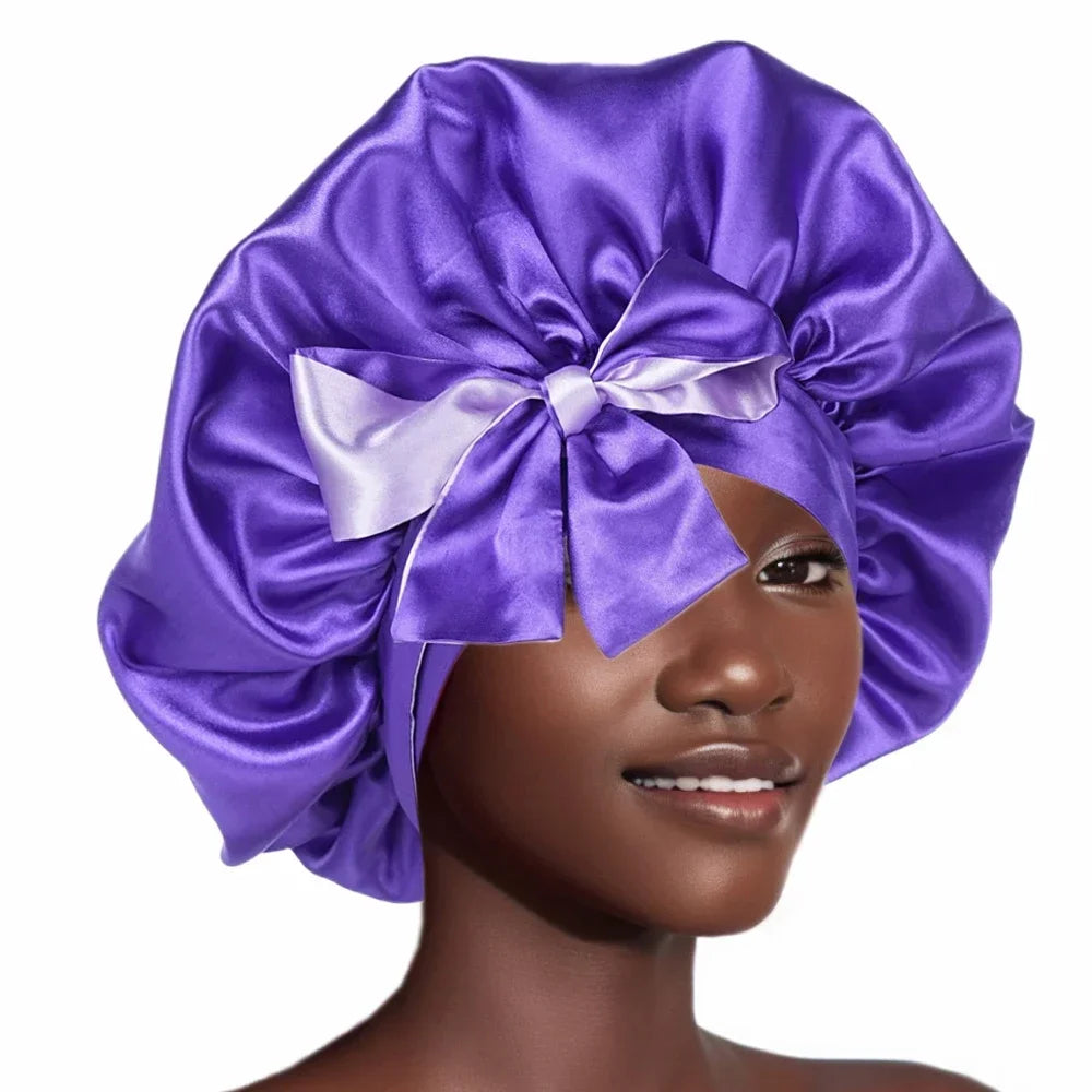 Double Layer Satin BonnetLarge Satin Bonnet Bonnet Hair Bonnet for Sleeping, Reusable Adjusting Hair Care Wrap Cap Sleep Caps Fo