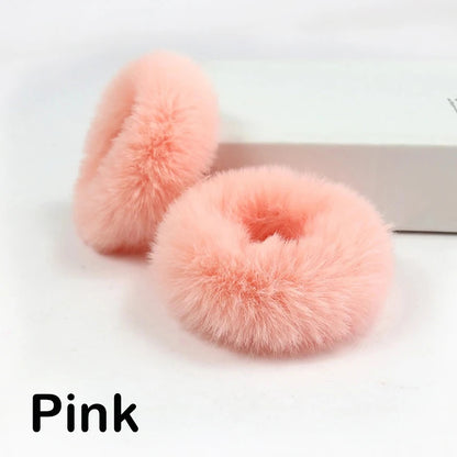2Pcs Baby Girls Plush Elastic Hair Bands Small Rubber Band Hair Rings For Children Furry Scrunchies Hair Ties Hair Accessories