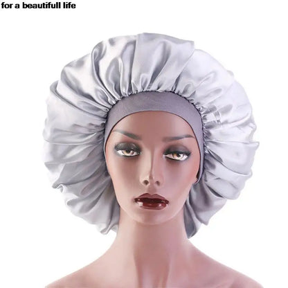 1pc New Fashion Women Satin Night Sleep Cap Hair Bonnet Hat Silk Head Cover Wide Elastic Band