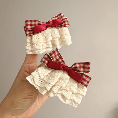 1 pair Sweet Girls Hair Clips Lace Pink Heart Lolita Bow Hairpin for Female Lolita Hair Clip Hair Accessories Barrettes Headwear