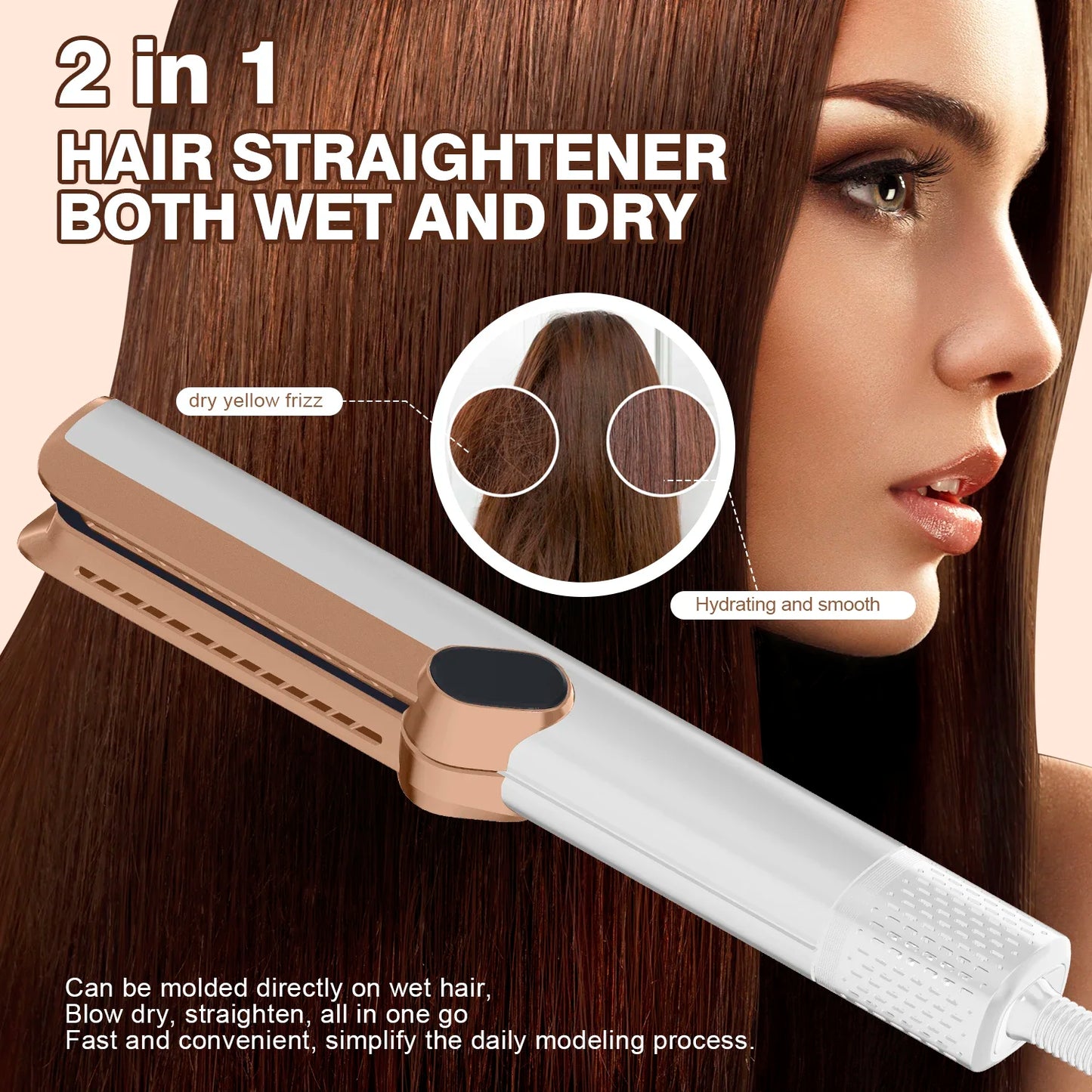 2in 1 LCD Display Professional Negative Ion Air Flow Straightening Hair Straightener Hair Dryer Hair Negative Ion Flat Iron