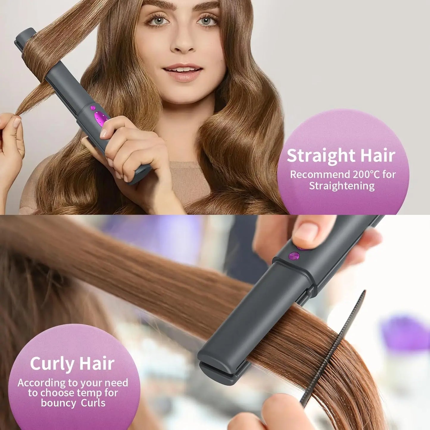 5000mAh Hair Straightener Mini Curling Iron Safety Lid Cordless Fast Heating 2 in 1 Women HairStyler For Straightening & Curling