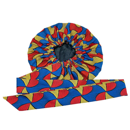 Elastic Band Large Satin Bonnet Sleeping Cap Women African Pattern Ankara Print Hat Adjustable Night Sleep Cap Soft Headcover