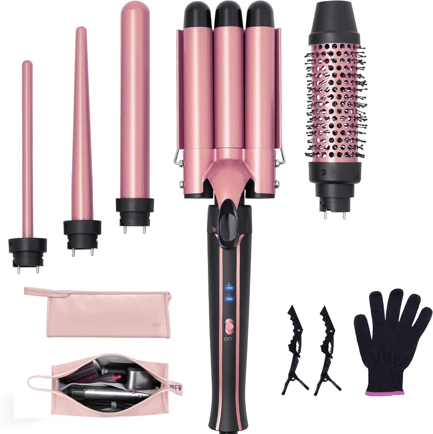 Curling Iron Wand Set 6-in-1 Hair Curler with 3 Barrel Hair Crimper, Spiral Curling Iron - Fast Heating Styling Tools for Women