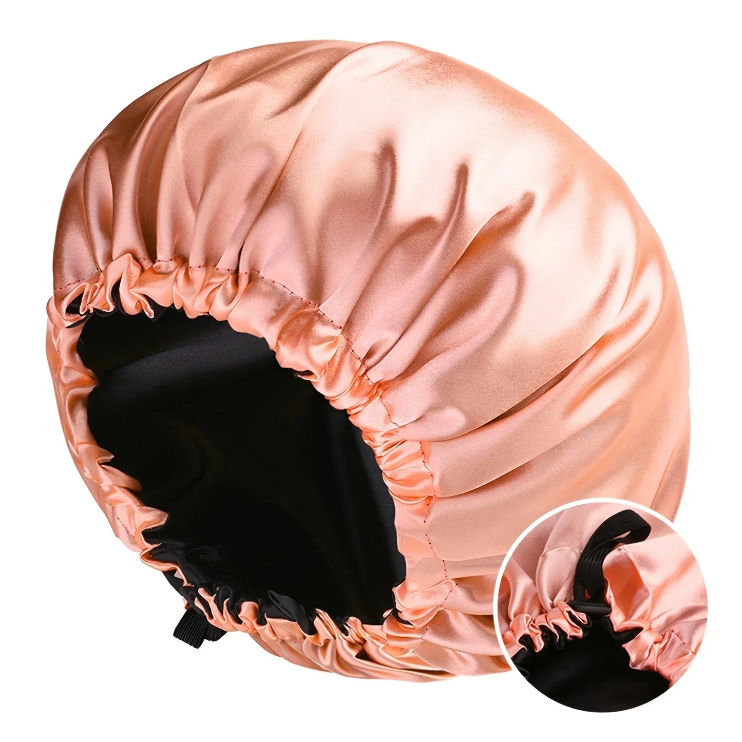 Fashionable Bonnet Solid Color Silky Satin Fabric Elastic Button Double Layer Sleep Hair Hat Women's Aily Home Casual Sleep Hat